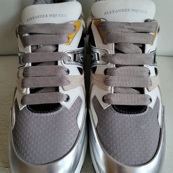 Alexander Mcqueen 42 9 Sprint Runner Court Trainer Oversize Sneaker White Silver - Picture 4 of 12